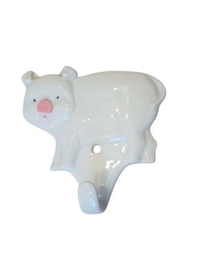 Cute White Ceramic Pig Wall Hook with Pink Nose